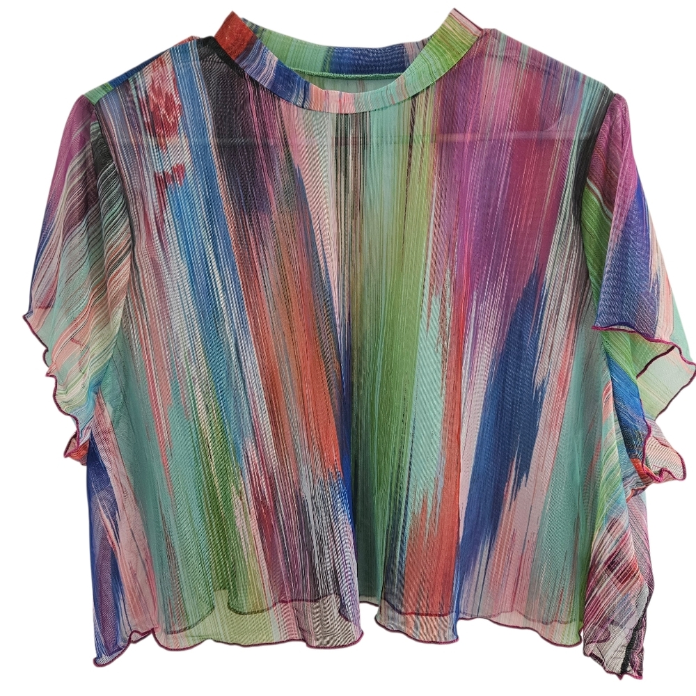 Shein Multicolor Sheer Short Sleeve Top Plus Size